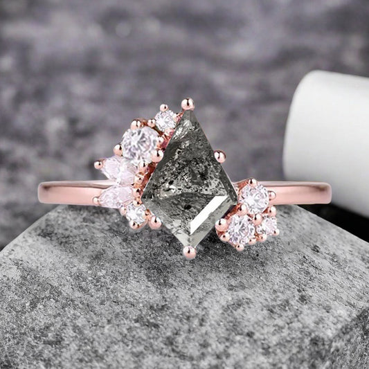Vintage Kite Shape Herkimer Diamond Ring Unique Promise Bridal Ring