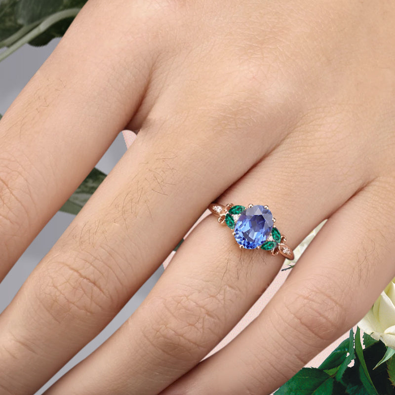 Bague de fiançailles vintage ovale en pierre de lune, bague de promesse unique en opale et moissanite