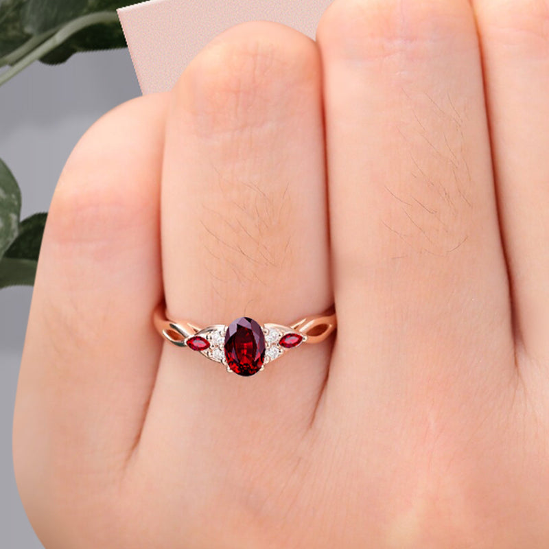 Bague de fiançailles vintage ovale en pierre de lune, bague de promesse unique en opale et moissanite