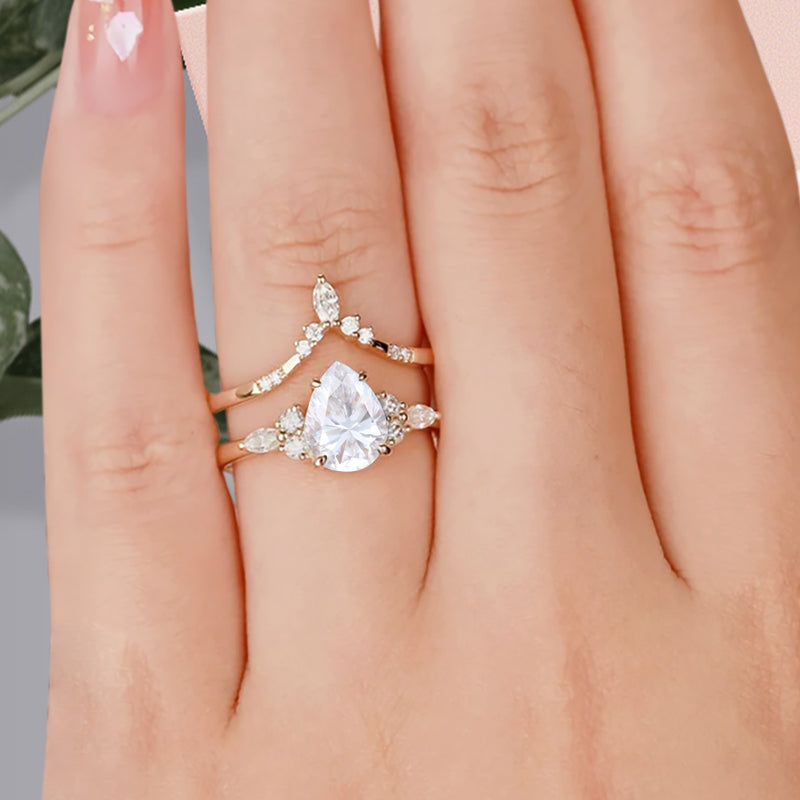 6*8mm Pear shaped Moissanite engagement ring set engagement ring Solid 14K Moissanite Gemstone vintage Bridal anniversary gift for women