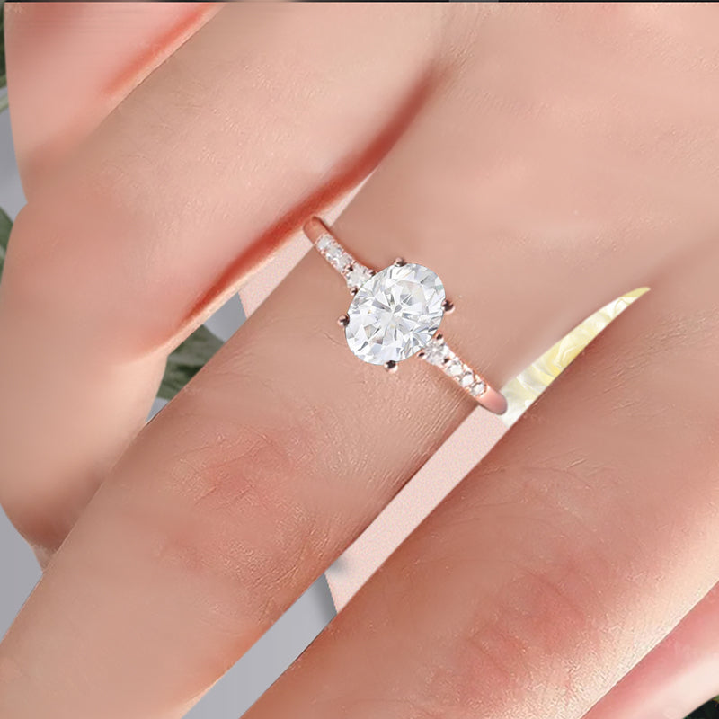 Bague de fiançailles vintage ovale en pierre de lune, bague de promesse unique en opale et moissanite
