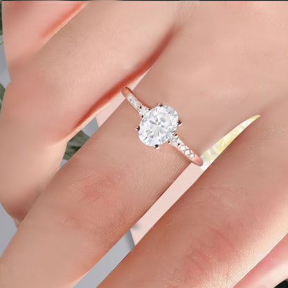 Bague de fiançailles vintage ovale en pierre de lune, bague de promesse unique en opale et moissanite