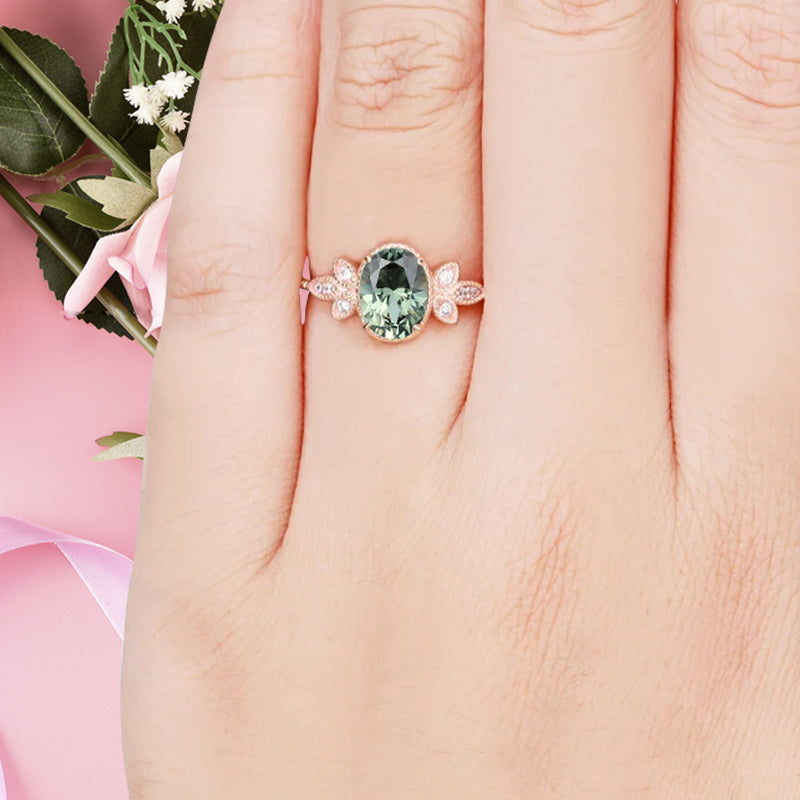Unique Vintage Oval Cut Tsavorite Ring Solid 18k Rose Gold Ring Handmade Tsavorite Engagement Ring Promise Bridal Ring Anniversary Gift Ver2