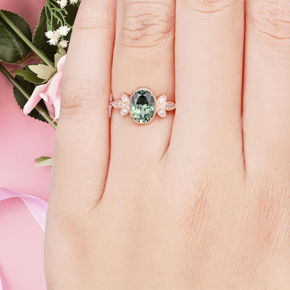Unique Vintage Oval Cut Tsavorite Ring Solid 18k Rose Gold Ring Handmade Tsavorite Engagement Ring Promise Bridal Ring Anniversary Gift Ver2