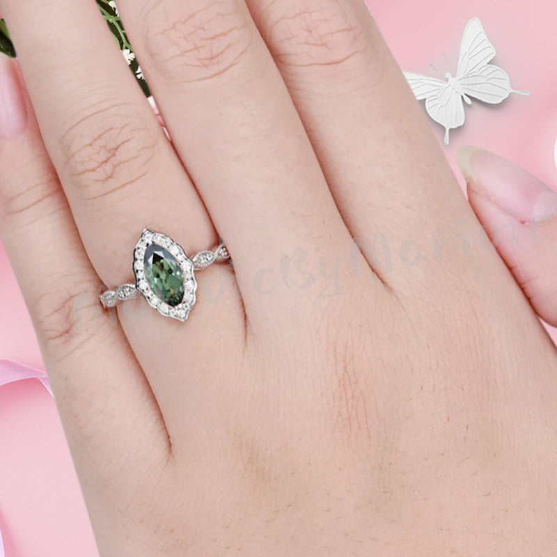 Bague de fiançailles vintage en forme de poire avec aigue-marine, ensemble de bagues de mariage uniques, cadeau d'anniversaire