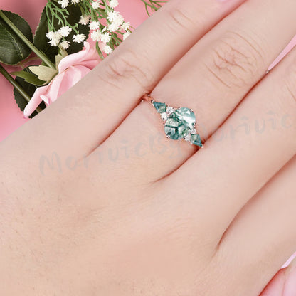 Bague de fiançailles vintage ovale en pierre de lune, bague de promesse unique en opale et moissanite