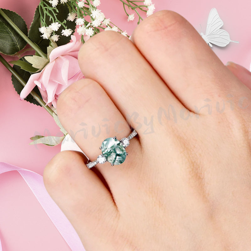 Vintage Oval Cut Moss Agate Ring Unique Moss Agate Engagement Ring Green Moss Agate Wedding Ring Moss Agate Statement Women Ring Gift For Her