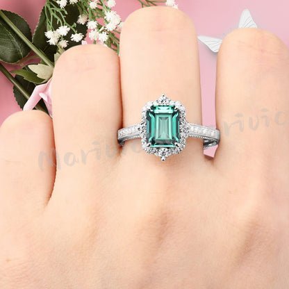 Tsavorite Emerald Cut Ring Art Deco Handmade Octagon Gemstone Engagement Ring Personalized Jewelry Gift