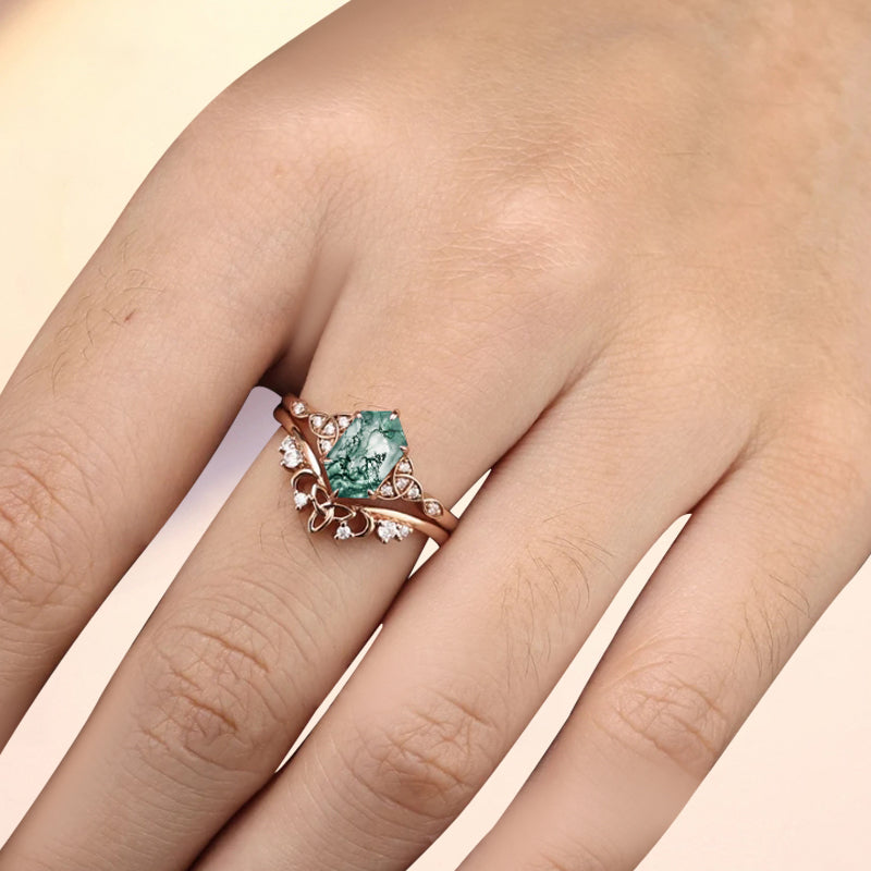 Vintage Birnenform Aquamarin Verlobungsring Set Unikat Versprechen Brautring Set Jubiläumsgeschenk