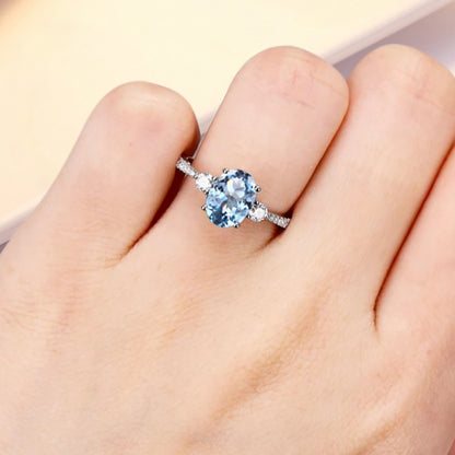 Bague de fiançailles vintage ovale en pierre de lune, bague de promesse unique en opale et moissanite