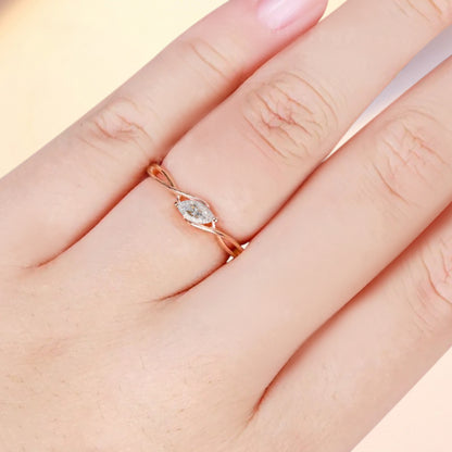 Marquise cut Moissanite wedding band Unique 14k Rose gold wedding band Anniversary ring