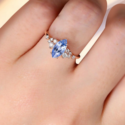 Bague de fiançailles vintage en forme de poire avec aigue-marine, ensemble de bagues de mariage uniques, cadeau d'anniversaire