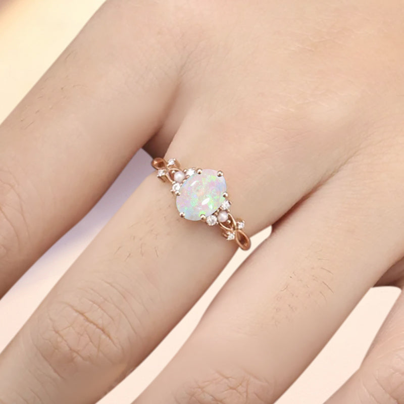 Vintage Oval Opal Engagement Ring Unique Oval Opal Promise Ring Ver.2