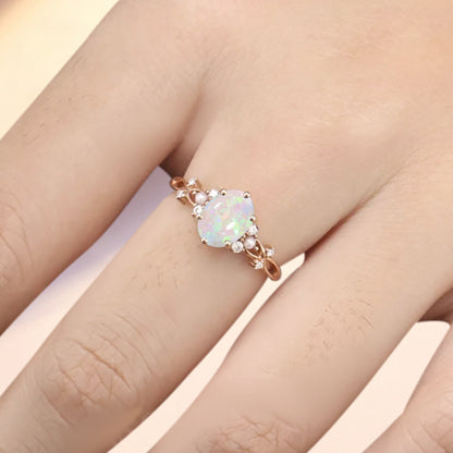 Vintage Oval Opal Engagement Ring Unique Oval Opal Promise Ring Ver.2