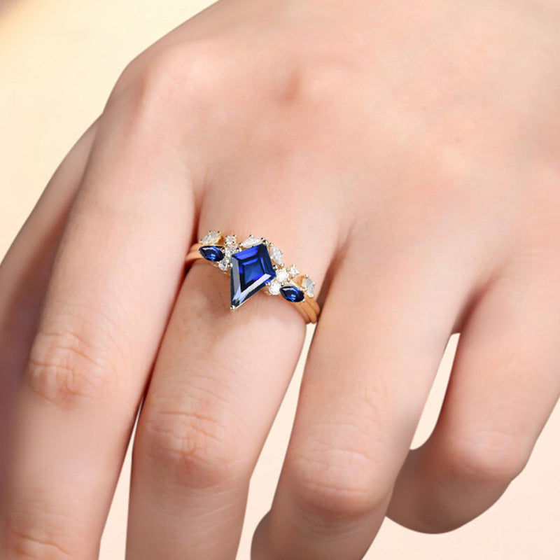 Bague de fiançailles vintage en forme de poire avec aigue-marine, ensemble de bagues de mariage uniques, cadeau d'anniversaire
