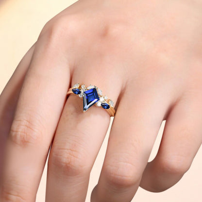 Bague de fiançailles vintage en forme de poire avec aigue-marine, ensemble de bagues de mariage uniques, cadeau d'anniversaire