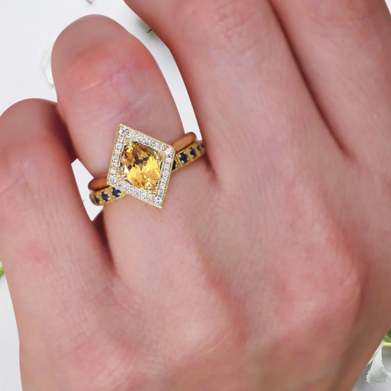 Vintage Citrine Wedding Ring Unique Oval Shape Citrine Engagement Ring Antique Moissanite Bridal Ring Promise Ring Anniversary Gift Ring