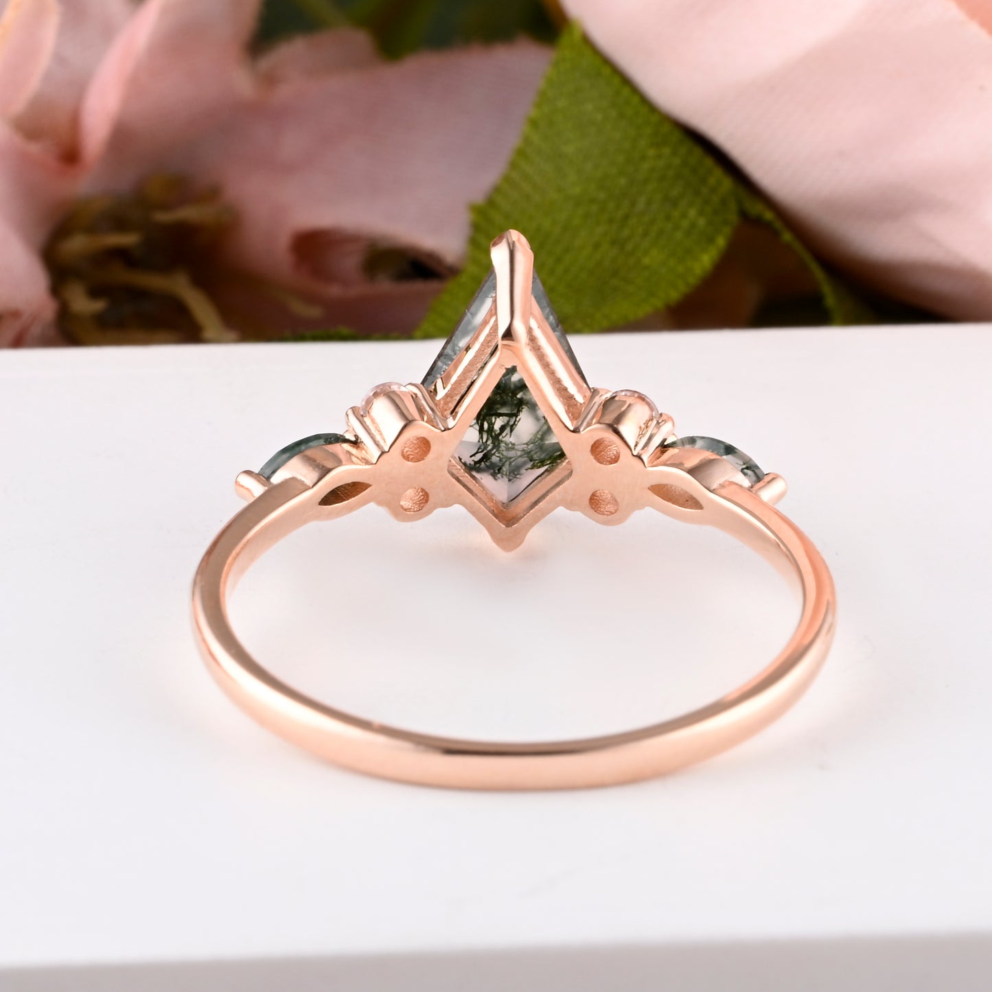 Vintage Kite Cut Moss Agate Engagement Ring Set Unique Moss Agate & Moissanite Gemstone Promise Bridal Ring Set