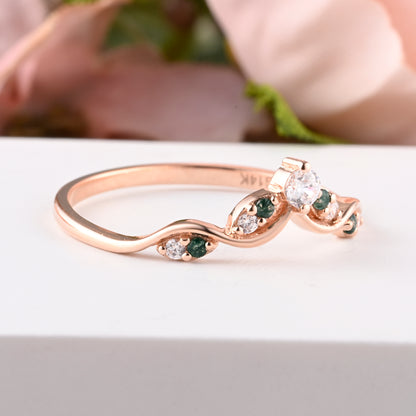 Vintage Kite Cut Moss Agate Engagement Ring Set Unique Moss Agate & Moissanite Gemstone Promise Bridal Ring Set