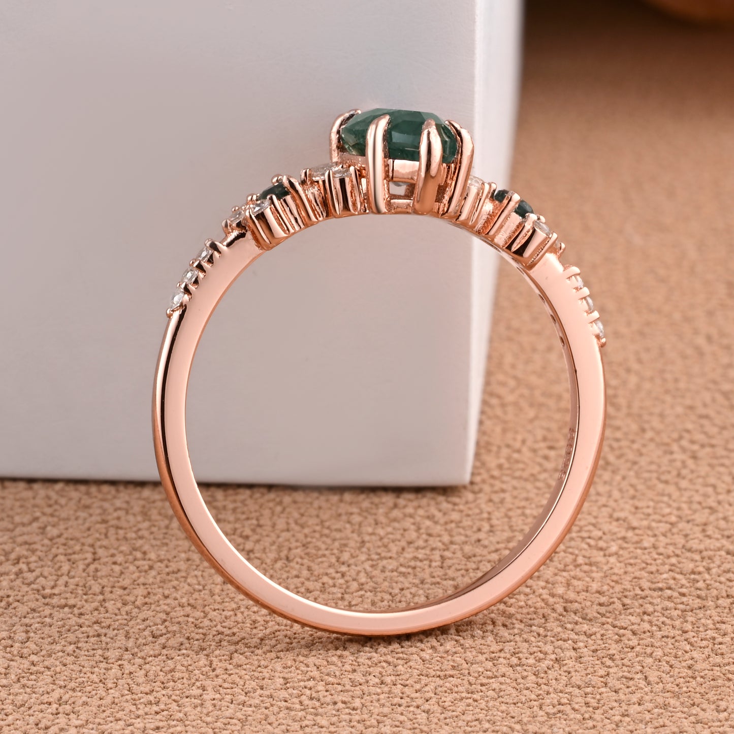 Vintage Marquise Cut Natural Moss Agate Engagement Ring Sets Nature Inspired Moissanite Cluster Promise Ring Rose Gold Art Deco Women Gift Ver.2