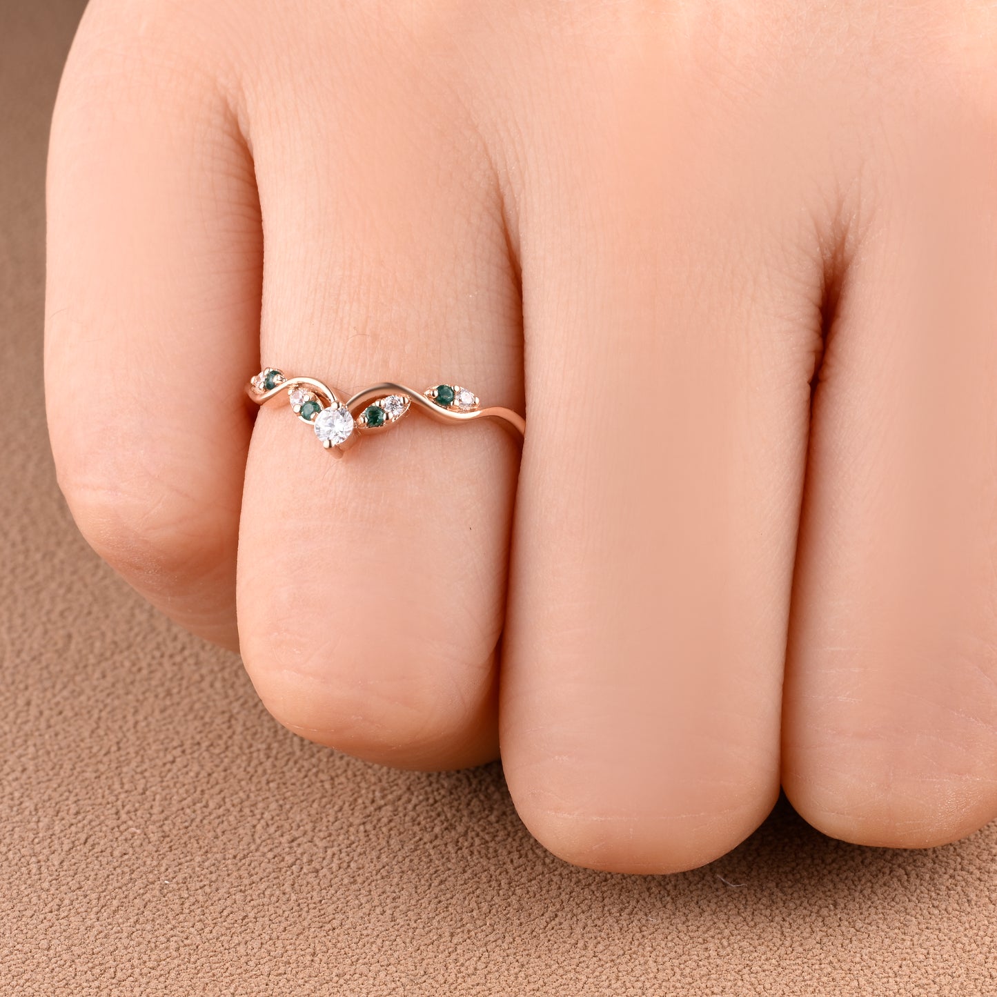 Vintage Kite Cut Moss Agate Engagement Ring Set Unique Moss Agate & Moissanite Gemstone Promise Bridal Ring Set