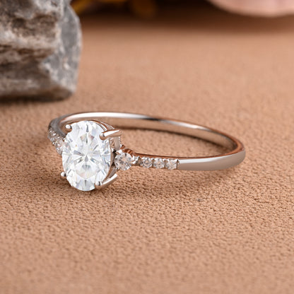 Bague de fiançailles vintage ovale en pierre de lune, bague de promesse unique en opale et moissanite