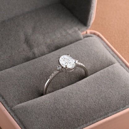 Bague de fiançailles vintage ovale en pierre de lune, bague de promesse unique en opale et moissanite