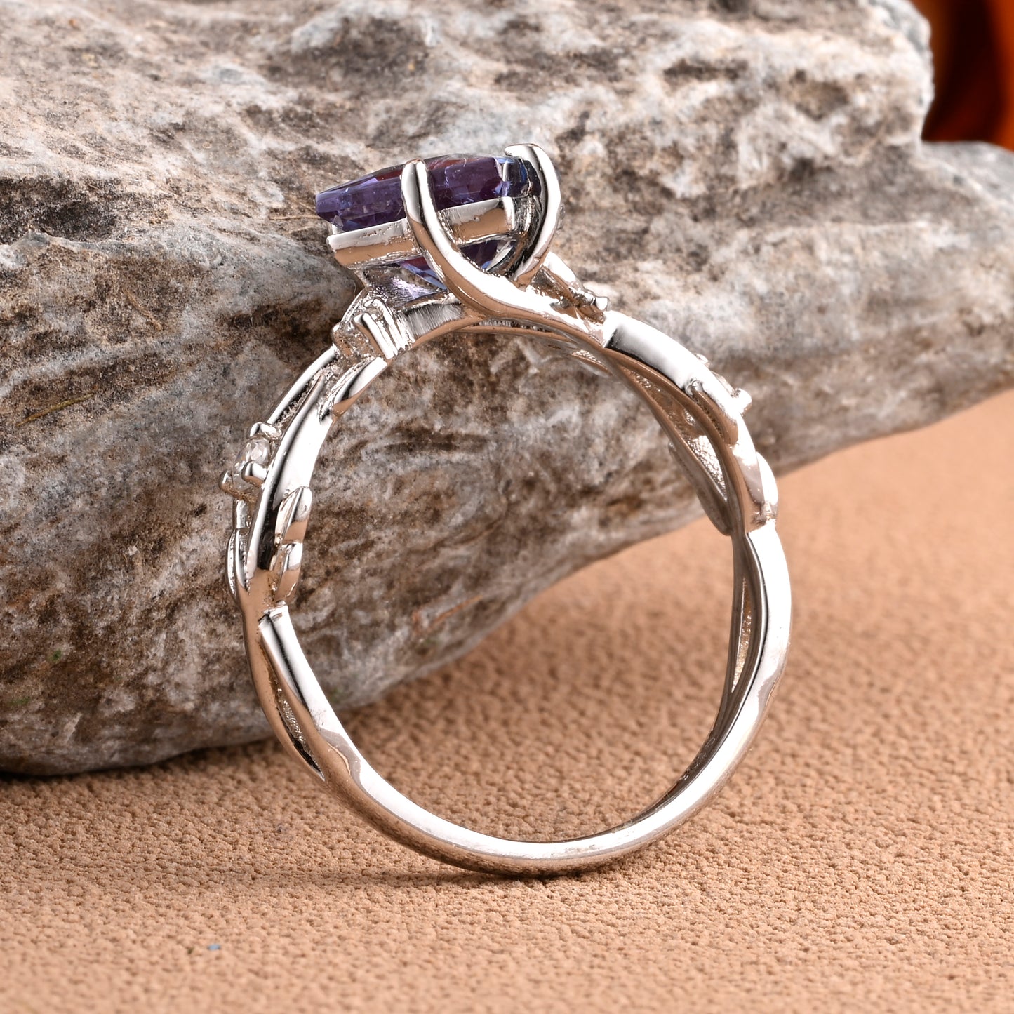 Vintage Princess Cut Alexandrite Enhancer Ring Set Unique Alexandrite Gemstone Promise Bridal Ring Set