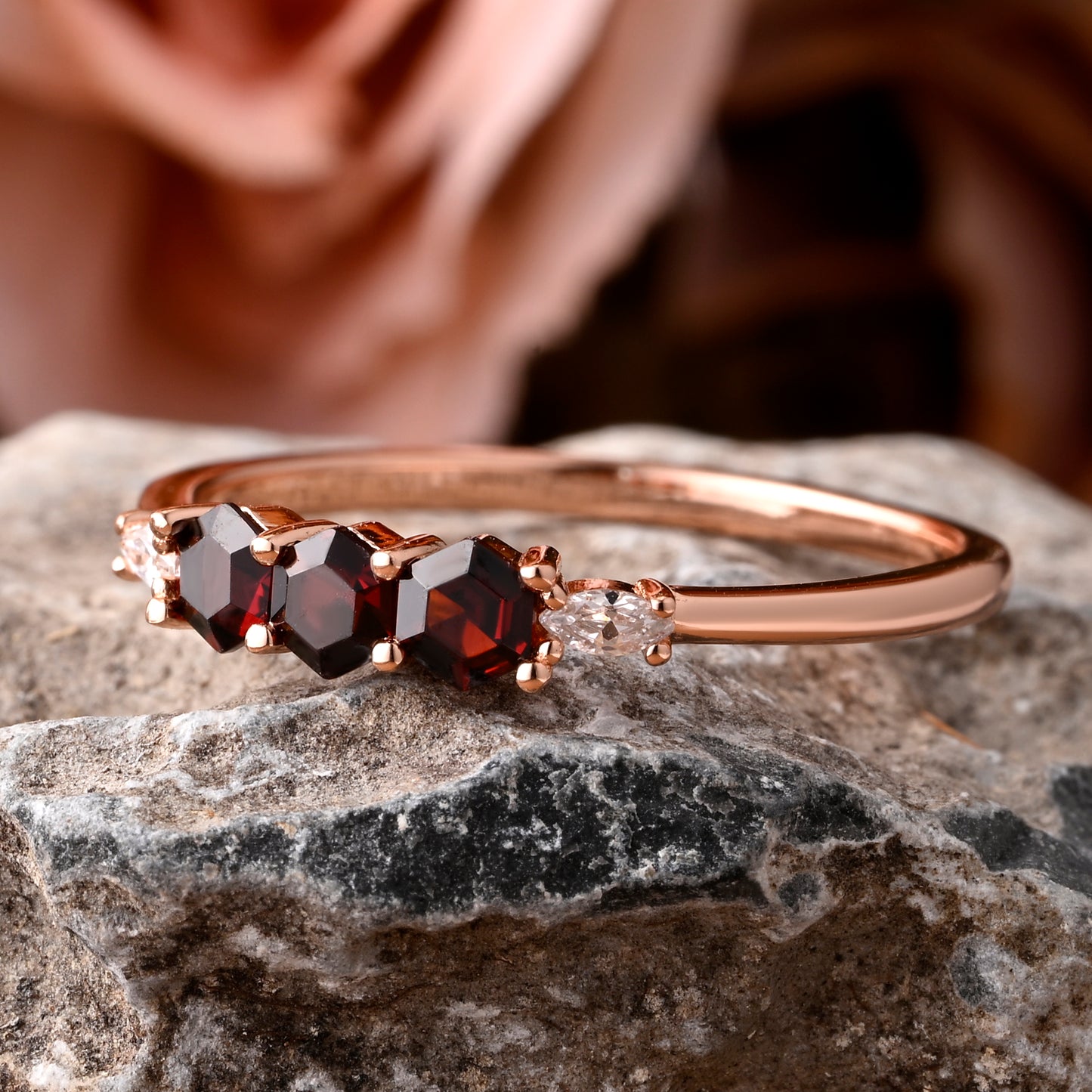 July Birthstone bridal ring Round shape red ruby wedding ring Twist design band Anniversary gifts Solid Rose gold handmade ring for women