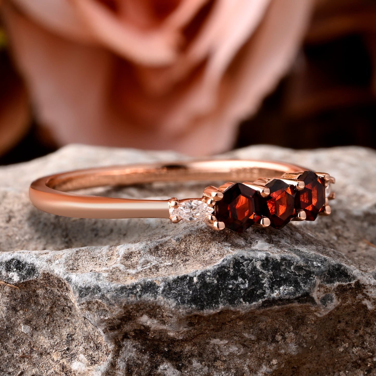 July Birthstone bridal ring Round shape red ruby wedding ring Twist design band Anniversary gifts Solid Rose gold handmade ring for women