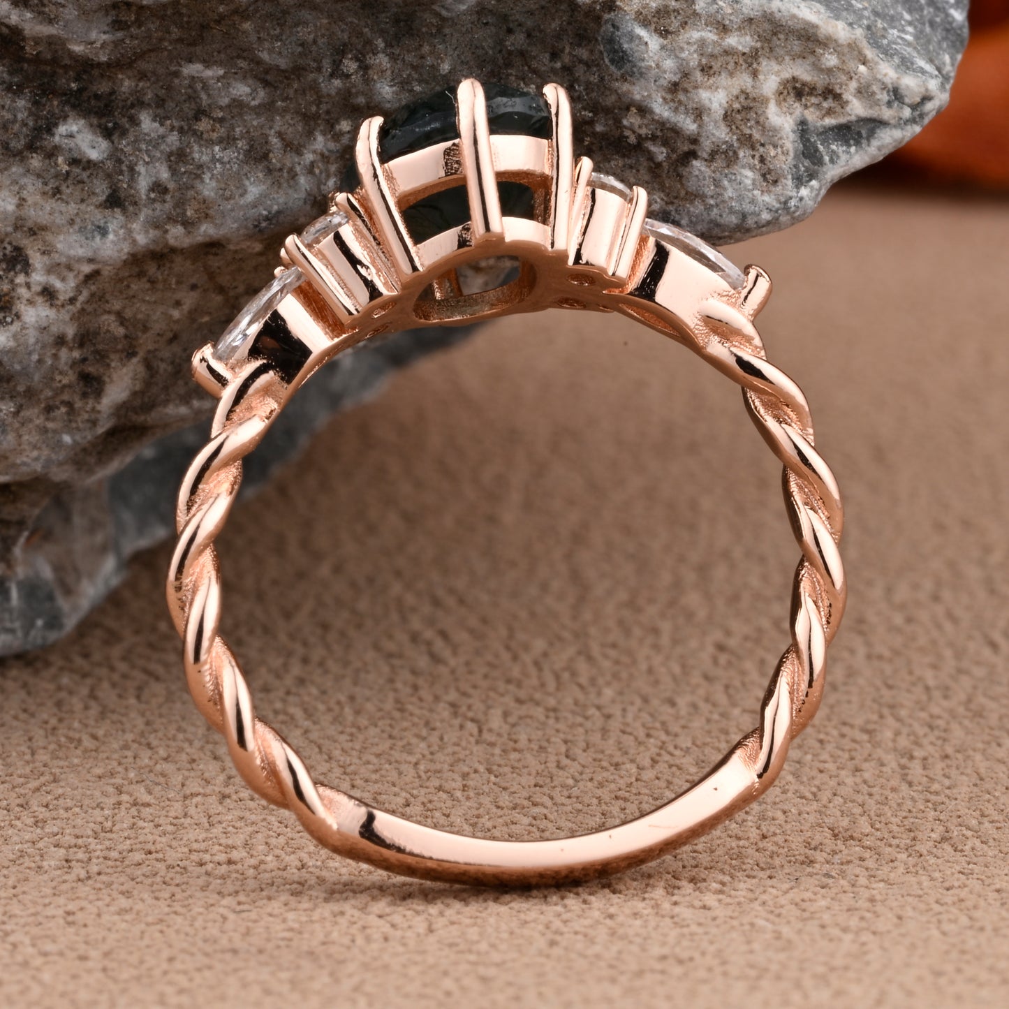 Bague de fiançailles vintage ovale en pierre de lune, bague de promesse unique en opale et moissanite