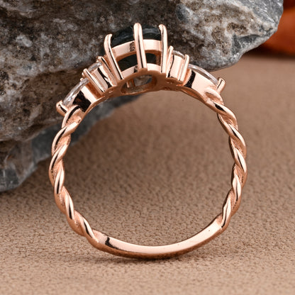 Bague de fiançailles vintage ovale en pierre de lune, bague de promesse unique en opale et moissanite
