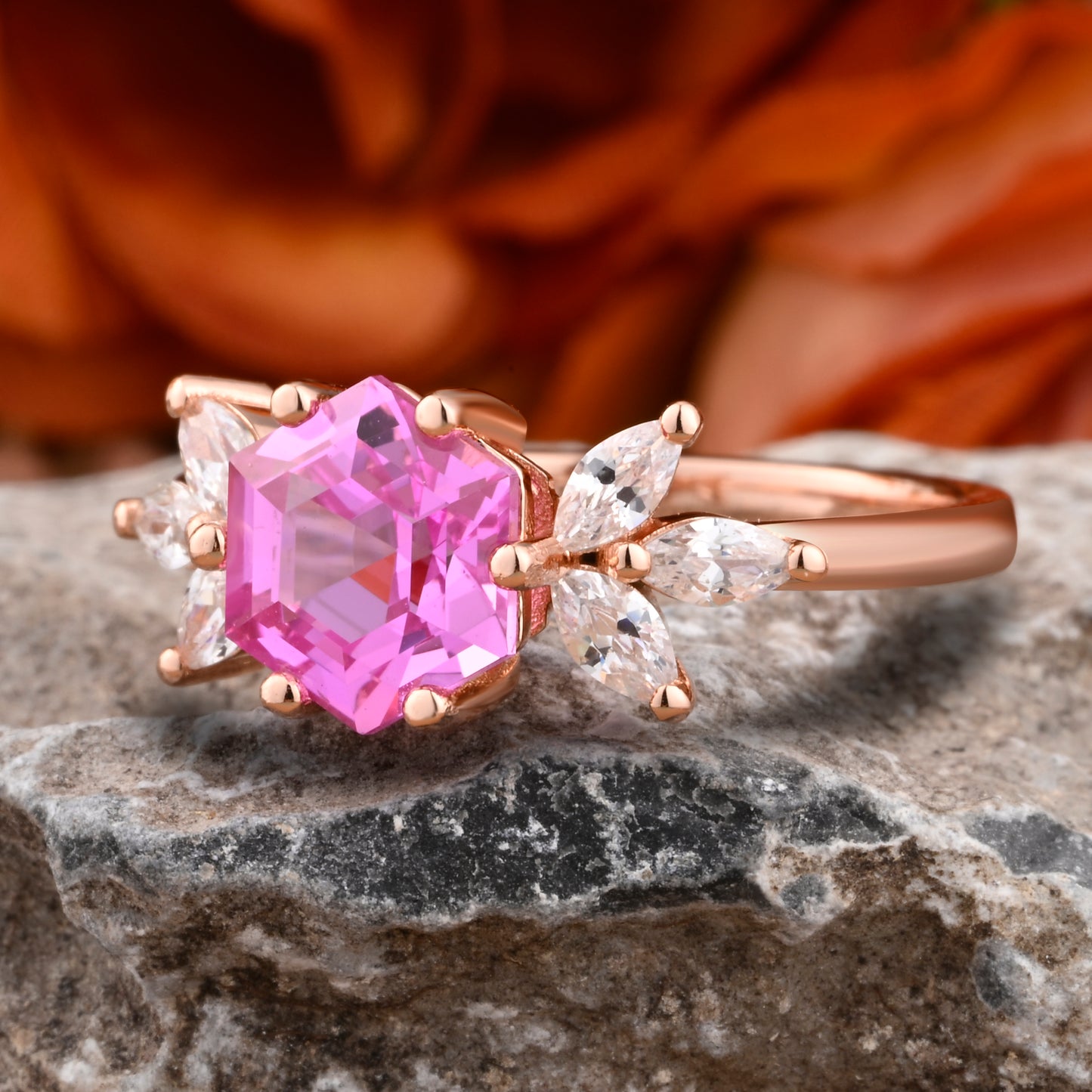 Vintage Violet Agate Wedding Ring Hexagon Cut Amethyst Engagement Ring Unique Bridal Ring Art Deco Amethyst Ring Anniversary Gift Ring