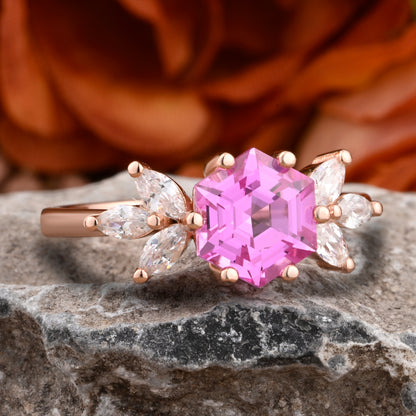 Vintage Violet Agate Wedding Ring Hexagon Cut Amethyst Engagement Ring Unique Bridal Ring Art Deco Amethyst Ring Anniversary Gift Ring