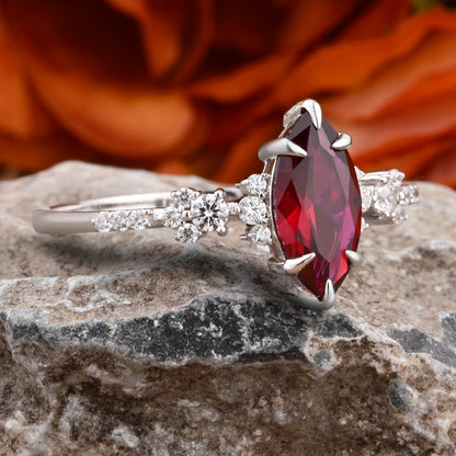 Vintage Marquise Cut Natural Ruby Engagement Ring Sets Nature Inspired Moissanite Cluster Promise Ring Rose Gold Art Deco Women Gift Ver.2