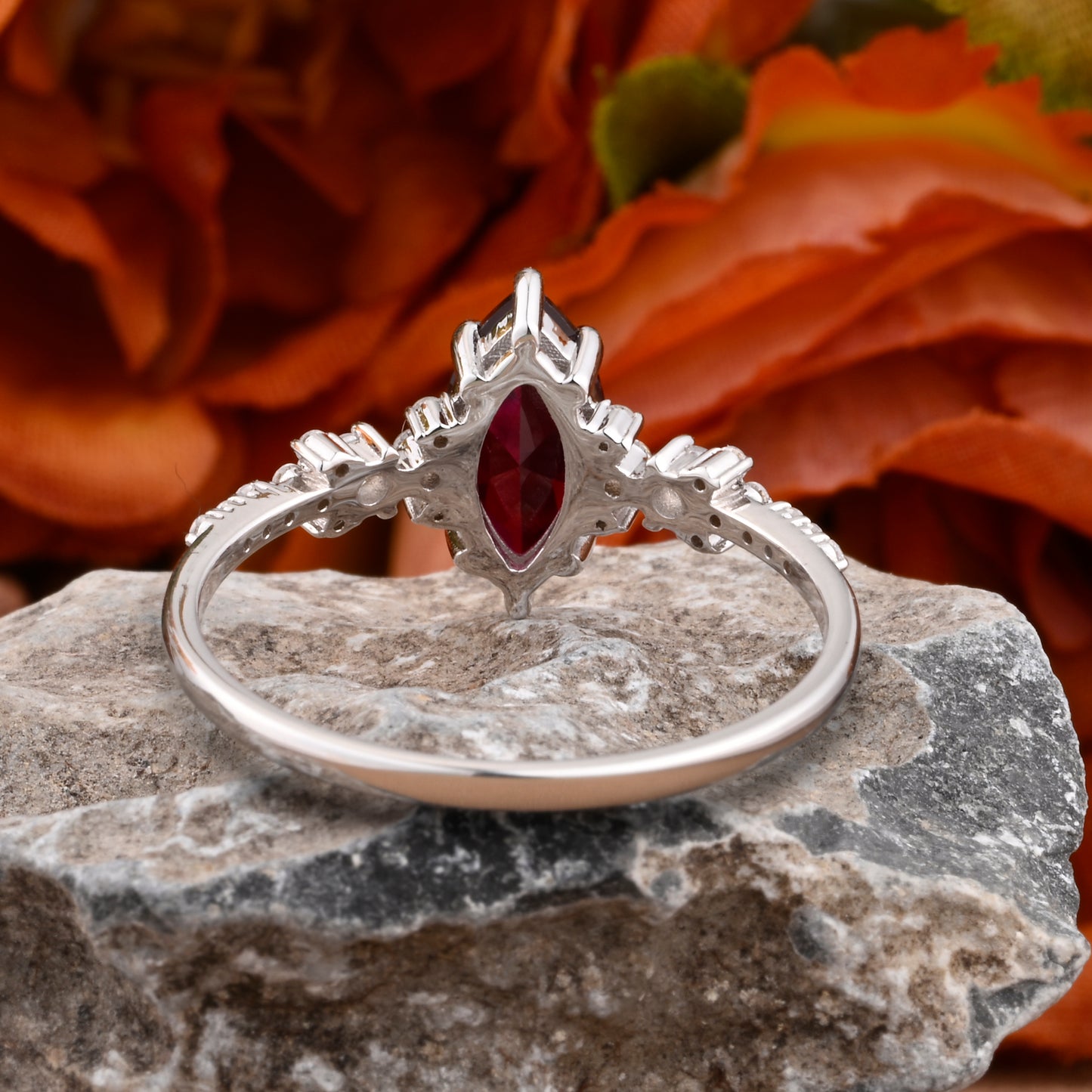 Vintage Marquise Cut Natural Ruby Engagement Ring Sets Nature Inspired Moissanite Cluster Promise Ring Rose Gold Art Deco Women Gift Ver.2