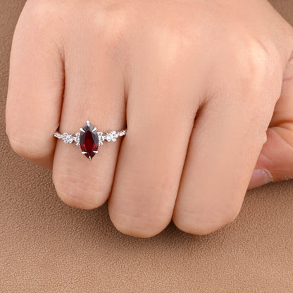 Vintage Marquise Cut Natural Ruby Engagement Ring Sets Nature Inspired Moissanite Cluster Promise Ring Rose Gold Art Deco Women Gift Ver.2
