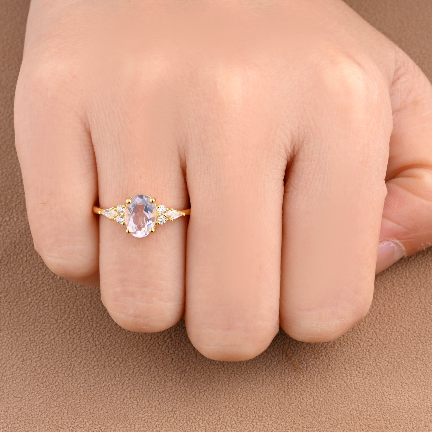 Bague de fiançailles vintage ovale en pierre de lune, bague de promesse unique en opale et moissanite