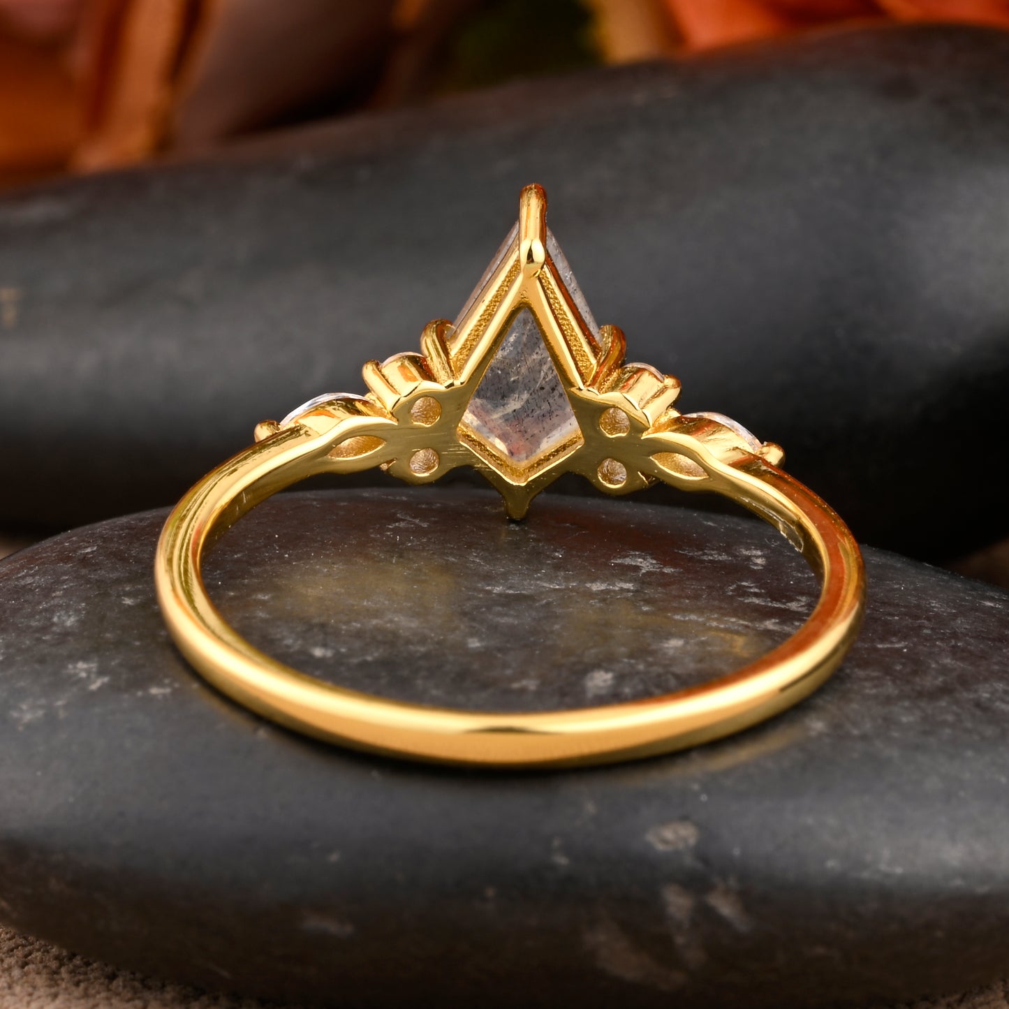 Kite Cut Labradorite Engagement Ring Art Deco Ring Rose Gold Woman Labradorite Promise Ring For Her Unique Diamond Wedding Ring