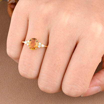 Bague de fiançailles vintage ovale en pierre de lune, bague de promesse unique en opale et moissanite