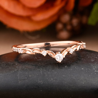 Marquise cut Moissanite Floral Curved Wedding Band Solid Gold Vintage Moissanite Wedding Band Dainty Promise