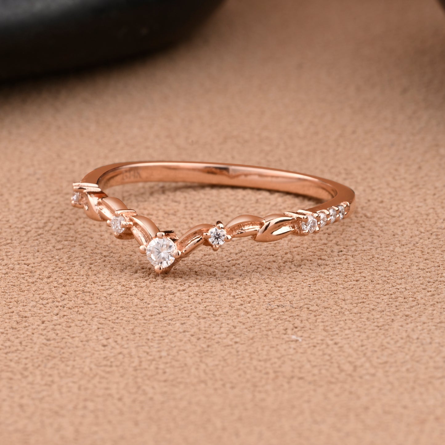 Marquise cut Moissanite Floral Curved Wedding Band Solid Gold Vintage Moissanite Wedding Band Dainty Promise