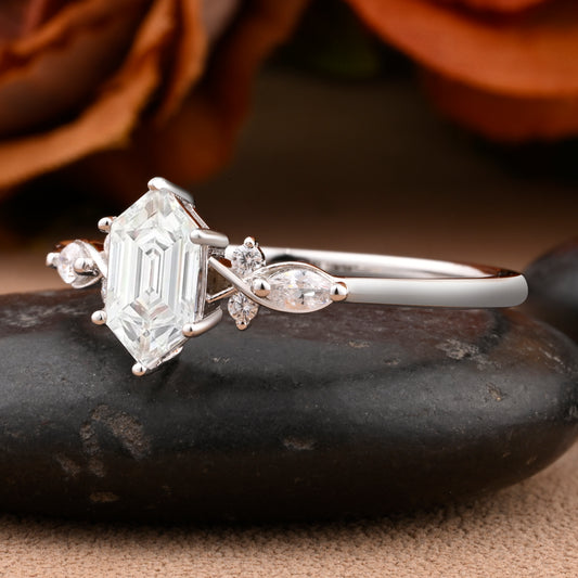 Vintage Moissanite Engagement Ring Hexagon Shape Anniversary Ring Solid Gold Solitaire Unique Moissanite Ring for Women
