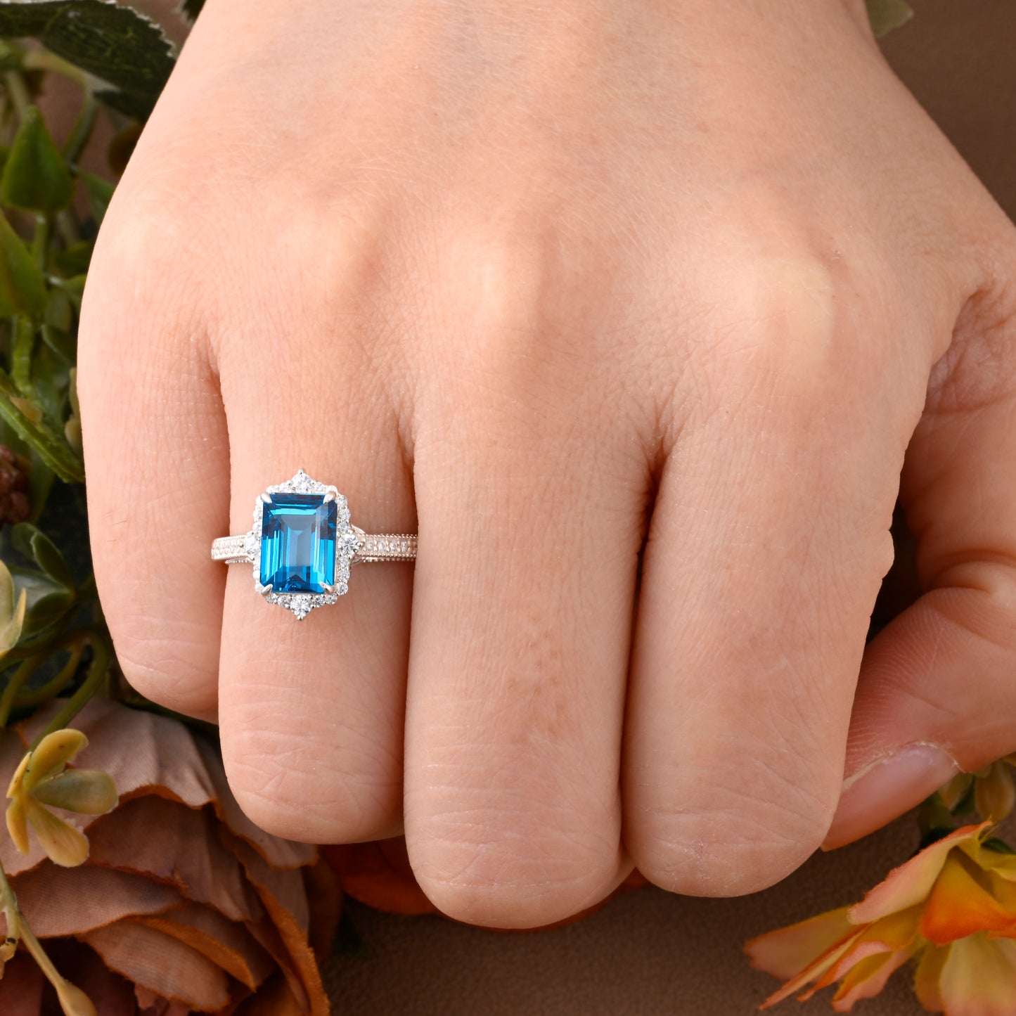Bague de fiançailles vintage en forme de poire avec aigue-marine, ensemble de bagues de mariage uniques, cadeau d'anniversaire