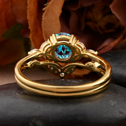 Bague de fiançailles vintage ovale en pierre de lune, bague de promesse unique en opale et moissanite