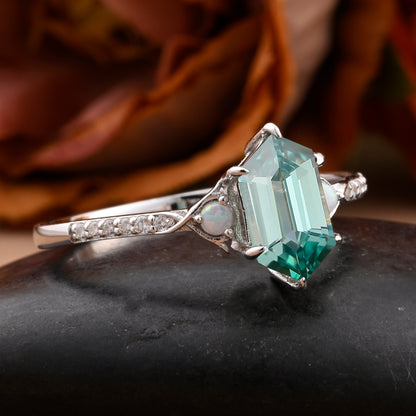 Hexagon cut tsavorite engagement ring vintage unique tsavorite moissanite ring twisted band wedding ring women bridal anniversary gift