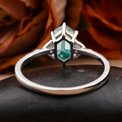 Hexagon cut tsavorite engagement ring vintage unique tsavorite moissanite ring twisted band wedding ring women bridal anniversary gift