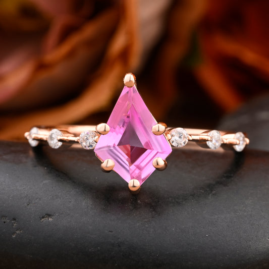 Vintage Kite Cut Pink Sapphire Engagement Ring 14k Rose Gold Ring Unique Wedding Bridal Promise Ring Gemstone Ring Women Anniversary Gift