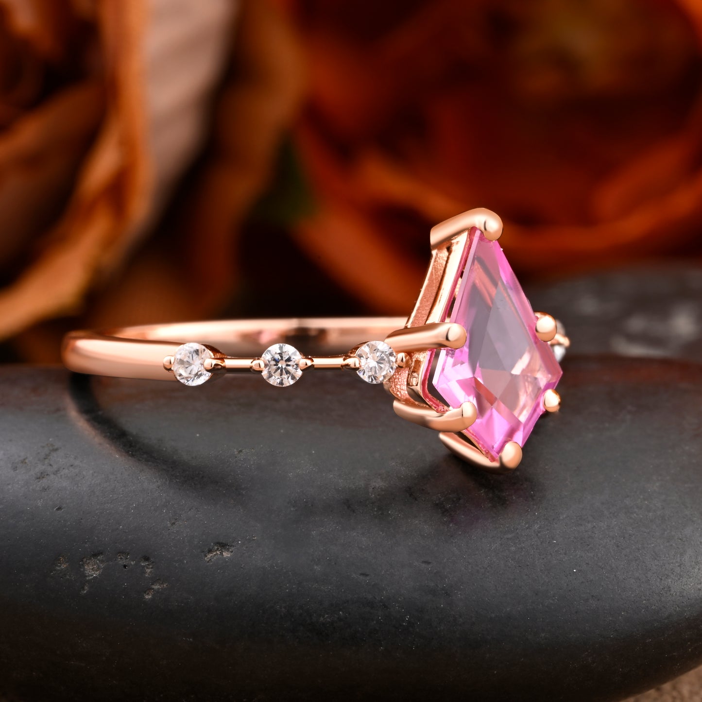 Vintage Kite Cut Pink Sapphire Engagement Ring 14k Rose Gold Ring Unique Wedding Bridal Promise Ring Gemstone Ring Women Anniversary Gift
