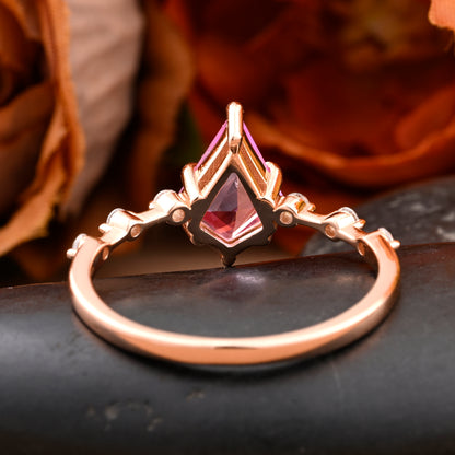 Vintage Kite Cut Pink Sapphire Engagement Ring 14k Rose Gold Ring Unique Wedding Bridal Promise Ring Gemstone Ring Women Anniversary Gift